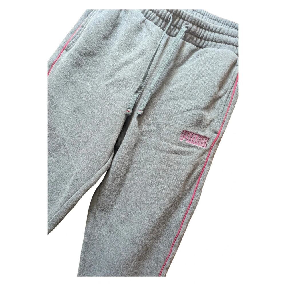 PUMA Women's Blue Gray Fleece Jogger Sweatpants Pink Stripe Size S - Picture 4 of 5